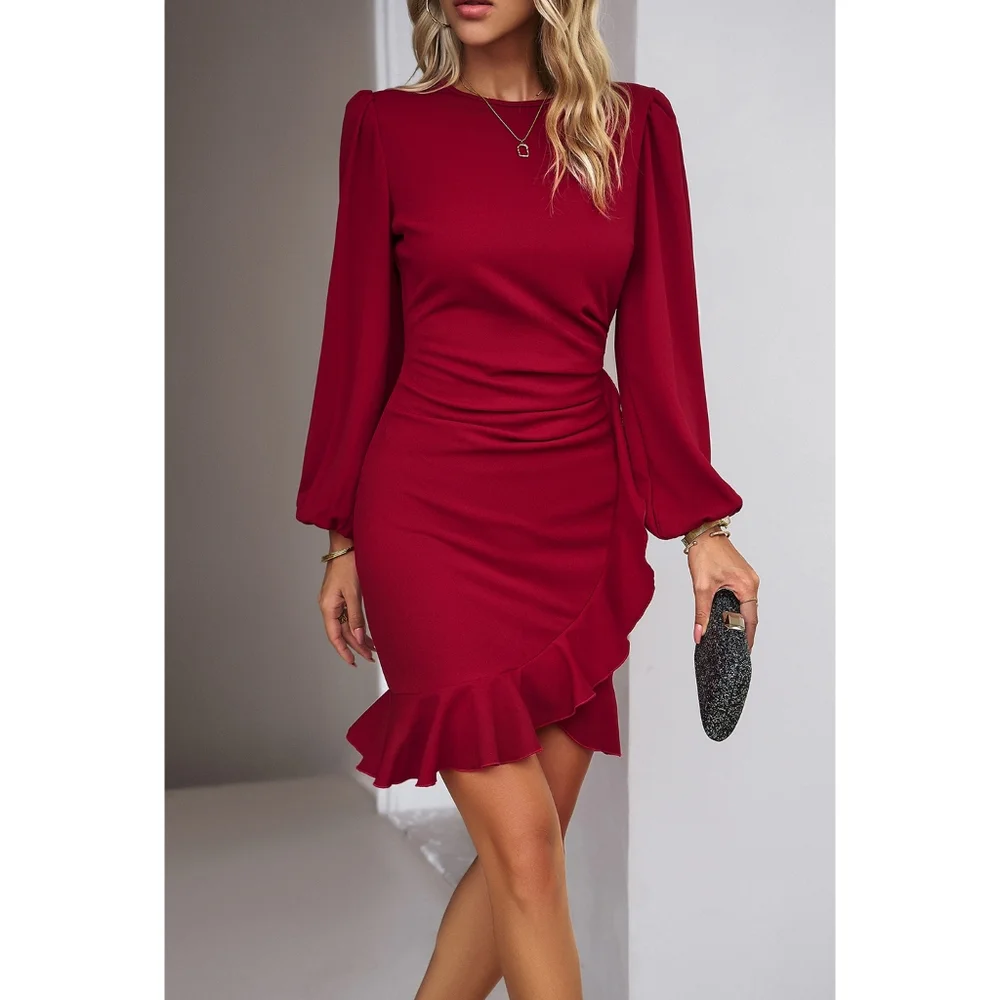 Black Ruched Ruffle Dress - Picture 7 of 9